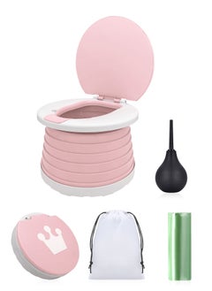 اشتري Syarme Portable Potty, Toddler Travel Foldable Training Toilet Travel Pott, Toddler Training Toilet with Cleaning Bags and Flusher for Travel, Car, Park, Family, Etc, Includes Carrying Pouch, Pink في السعودية