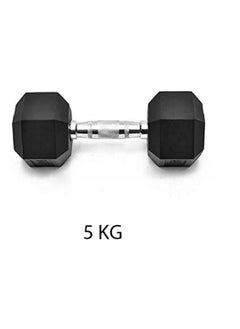 Buy Gym Fitness Equipment Rubber Hex Dumbbell 1 Pc Black 5kg in UAE