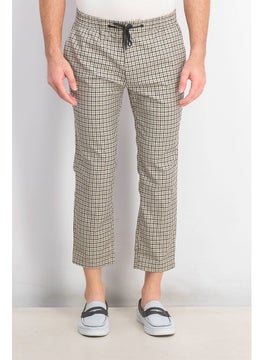 Buy Men Regular Fit Houndstooth Printed Drawstring Pant, Stone in UAE