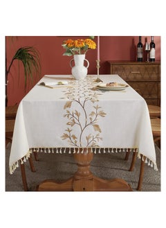 اشتري Cotton Linen Tablecloth for Dining Table Farmhouse Kitchen Rectangle Table Cloth Coffee Table Cover, Beige, Coffee Flower, 55×55 Inch في الامارات