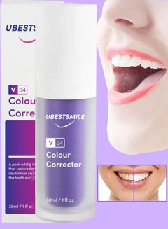 Buy V34 Colour Corrector Purple Toothpaste Teeth Whitening Color Corrector Toothpaste Purple Teeth Whitener Teeth Whitening Booster Purple Whitening Toothpaste Teeth Whitener Tooth Stain Removal 30ml in UAE