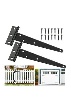 اشتري T Hinges, 2 Pcs 300mm Black Metal T Hinges, Shed Hinges, Heavy Duty Rustproof Garden Gate Hinges Fitting, with 14 Screws, Ideal for Gate Doors, Shed Doors and Barn Doors, 12 Inch في الامارات