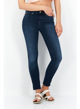 Buy Women Skinny Fit Mid Waist Stretchable 32 Length Jeans, Blue Denim in UAE