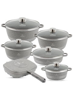 Buy 12-Piece Granite Cookware Set Kitchen Pots and Pans Set Includes Stock Pots, Low Pot and Double Grill Pan Non Stick Cookware Sets Healthy 100% PFOA & PFAS Free in UAE