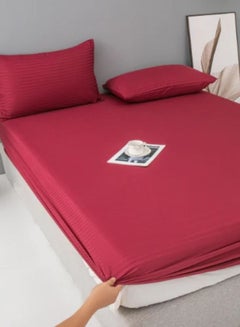 Buy Variance Size 3 Pieces Set Bedsheet with 2 Pillow Cases, Berry Red Color in UAE