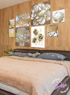 اشتري 8 Piece Golden and White Flowers Painting Decorative Wall Art Wall Decor Card Board MDF Home Decor  For Drawing Room, Living Room, Bedroom, Kitchen or Office  120CM x 60CM في السعودية