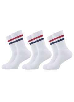 Buy Sam socks set of 3 half towel sport sock Men white (red-blue lines stripes) in Egypt