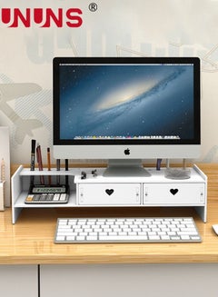 Buy Monitor Stand Riser,2-Tier Computer Desk Organizer With Drawers,For Computer,TV,Printer,Office Supplies & Accessories With Pen Slot in UAE