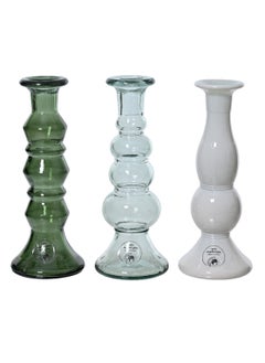 Buy Kaemingk Candleholder Recycled Glass Glossy Shiny, Assorted 1 Piece in UAE