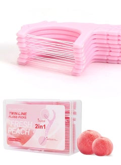 Buy Twin-Line Dental Floss Picks - Pack of 1 x 200pcs, Fresh Peach Flavour Toothpicks, Teeth Cleaning Sticks in UAE