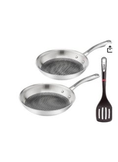 Buy Tefal Eternal Mesh Frying Pan 24cm 28cm with Slotted Spatula, Scratch Resistant Mesh Coating PFOA free Suitable for All Types of Cooking Including Induction Hobs Stainless Steel in UAE