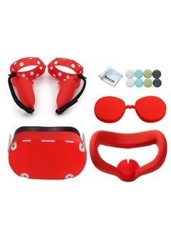 Buy Oculus Quest 2 Accessories  Silicone Face Cover Shell Cover Silicone Handle Strap Combo Protective Lens Cover With 8 Piece Grip Red in UAE