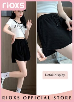 Buy Women's Summer Casual Loose Shorts Solid Color High Waisted Wide Leg Shorts Striped Casual Slim Shorts in Saudi Arabia