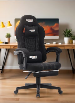 اشتري Premium Ergonomic Gaming Chair, Video Game Chair with Linkage Armrest, Footrest & Adjustable Seat Computer Chair with Fabric Material, Head & Lumbar Pillow Home & Office Chair with Recline Black في الامارات