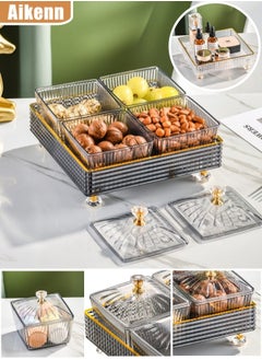 Buy 4-Grid Tea Tray Fruit Tray Snack Box Dried Fruit Tray Snack Tray Candy Tray Multi-Function Party Snack Tray Cosmetic Storage Box Desktop Storage Box Suitable For Living Room Kitchen Party Party (Light Grey) in Saudi Arabia