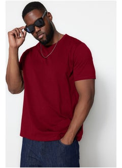 اشتري Plus Size Claret Red Slim/Narrow Fit Comfortable 100% Cotton Basic T-shirt TMNSS23TS00132 في مصر