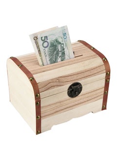 Buy Wooden Money Bank With Lock 9.8x14.2x9.8cm in Saudi Arabia