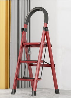 Buy 3-Step Multifunctional Folding Ladder Thickened Three-Step Ladder Equipped With Anti Slip Handle Indoor And Outdoor Multifunctional Zigzag Step Ladder Scalable And Portable Climbing Stairs Red in Saudi Arabia