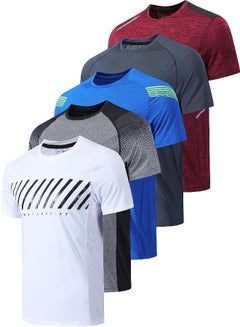 Buy 5 Pack Men’s Active Quick Dry Crew Neck T Shirts | Athletic Running Gym Workout Short Sleeve Tee Tops Bulk (Set 2, X-Large) in UAE