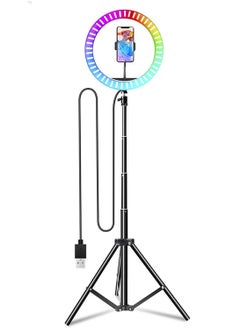 اشتري 10 Inch LED Ring Fill Light RGB Ring Lamp USB Ring Light Photo Selfie Lamp with Remote and Phone Stand for Streaming Video Photography في الامارات