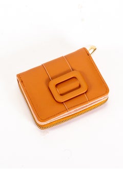 Buy Leather Flip Wallet & Card Holder with 7 Pockets and Zipped Pocket Brown in Egypt