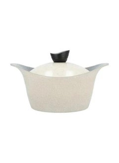 Buy Lahoya Granite Pot With Lid 24 cm Beige Color in Saudi Arabia