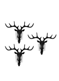 Buy 3-PCS Creative Antler Home Decoration Resin Hook Wallhook for Key Personality Animal Deer Head Free Punch Towels Wall Hook  Black in Saudi Arabia