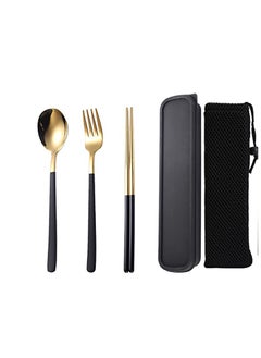 اشتري Travel Cutlery Set, Stainless Steel Cutlery Set Portable Camp Reusable Flatware ware,Include Fork Spoon Chopsticks with Case for Hiking Traveling Camping or School Lunch Gold في السعودية