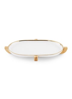 اشتري Paco Oval Serving Platter With Bamboo Base 33.5x21x2cm - White في الامارات