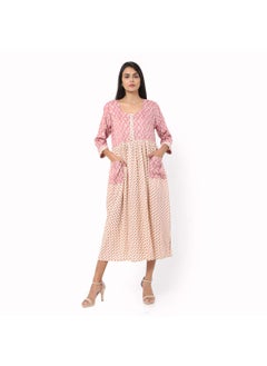 Buy SHORT PINK COLOUR STYLISH HIGH QUALITY PRINTED WITH FRONT BUTTONED STYLED ARABIC KAFTAN JALABIYA DRESS in UAE