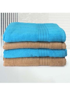اشتري 4 Piece Bathroom Towel Set ZERO TWIST 410 GSM Zero Twist Terry 4 Bath Towel 75x130 cm Fluffy Look Quick Dry Super Absorbent Blue & Brown Color في الامارات