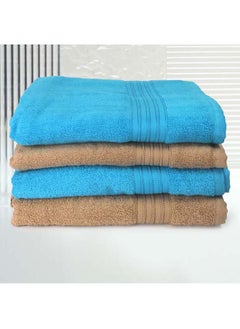 Buy 4 Piece Bathroom Towel Set ZERO TWIST 410 GSM Zero Twist Terry 4 Bath Towel 75x130 cm Fluffy Look Quick Dry Super Absorbent Blue & Brown Color in UAE