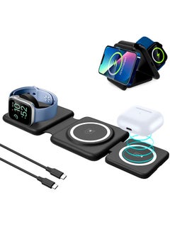 Buy 3-In-1 Wireless Charger,Fast Wireless Charging Pad,Magnetic Foldable Wireless Charging Station Black in Saudi Arabia