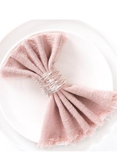 Buy Handmade Cloth Napkins, Cloth Napkins with Fringe Set of 6, Rose Cotton Linen Napkins, Versatile Handmade Square Rustic Fringe Napkins for Dinner, Wedding and Parties 18"x18" in Saudi Arabia