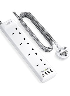 Buy LENCENT Extension Lead with USB Slots, 4 Way Outlets Power Strip with 4 USB Ports, Multi Power Plug Extension with 1.8M Braided Extension Cord for Home Office, 3250W 13A in Saudi Arabia