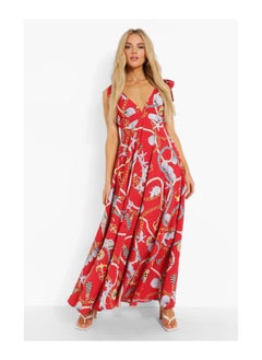 اشتري Nautical Print Tie Shoulder Plunge Maxi Dress في الامارات