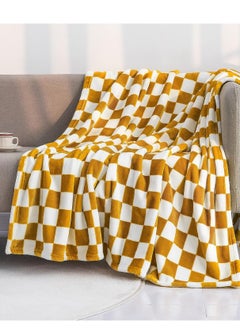 Buy Throw Blankets Flannel Blanket with Checkerboard Grid Pattern Soft Throw Blanket for Couch, Bed, Sofa Luxurious Warm and Cozy for All Seasons (Yellow,51x60 inch) in Saudi Arabia