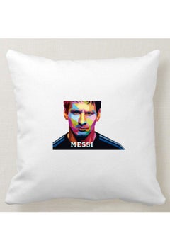 اشتري Square pillow with "Lionel Messi" design printed, white, size 40x40 cm في السعودية