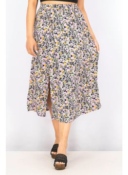 اشتري Women Floral Print Midi Skirt, Lavender Combo في الامارات