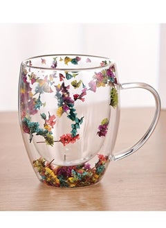 Buy Double-Walled Glass Coffee Mug with Handle and Dried Flower Heat Insulated 250ml Capacity Tea Cup Summer Winter Drink Ware Birthday Gifts for Wife and Mother in UAE