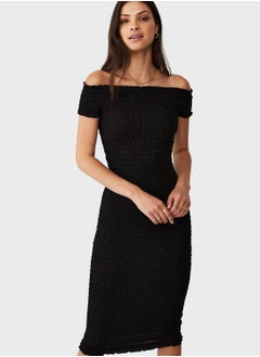 Buy Poppy Shirred Midi Bardot Dress in Saudi Arabia