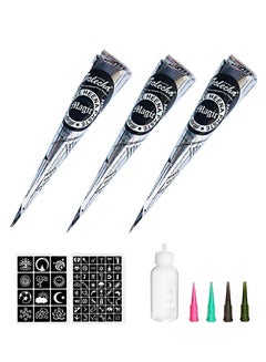 Buy Henna Tattoo, 100% Natural Temporary Tattoo Paste Cones, Body Art Painting Painting, Black 3 Pieces Tattoo Paste, Free 1 Bottle, 4 Nozzles in Saudi Arabia