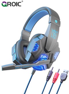 Buy Wired Gaming Headset with Microphone for PS4 PC Xbox One PS5 Controller, LED Light, Bass Surround, for Laptop Computer, Switch, Mobile, Noise Cancelling Over Ear Headphones in Saudi Arabia