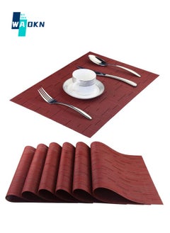 Buy Placemats Set of 6, 35 x 45 cm PVC Placemats or Heat-resistant Table Mats for Table Decoration, Woven Waterproof and Stain-resistant Table Mat (Burgundy) in Saudi Arabia