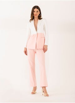 Buy La Vie en Rose Dual-Tone Pink and White Two Piece Suit Set With pants in UAE