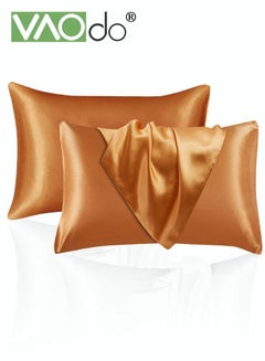 Buy 2 Silk Pillowcase Set Soft Breathable (51*102CM Orange) in UAE