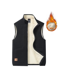 Buy Autumn and Winter lambswool vest mens solid color warm fleece-lined stand collar plus size casual all-matching coat waistcoat wholesale Black in UAE