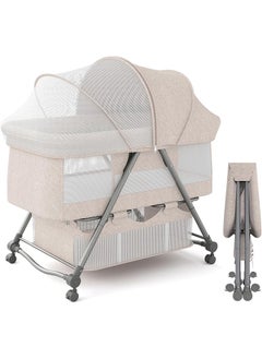 اشتري 3 in 1 Crib, Baby Cot with Blackout Dust Net and Storage Basket, Easy to Fold and Store Crib, Crib for Travel/Party/Home (khaki) في السعودية