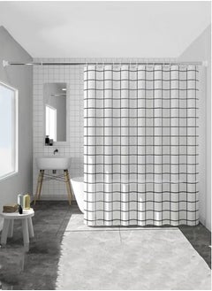 اشتري 1-Piece Waterproof EVA Shower Curtains With Plaid Pattern White/Black 200x180 Centimeter في الامارات