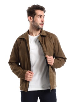اشتري Turn Down Collar Zipped Brown Jacket في مصر